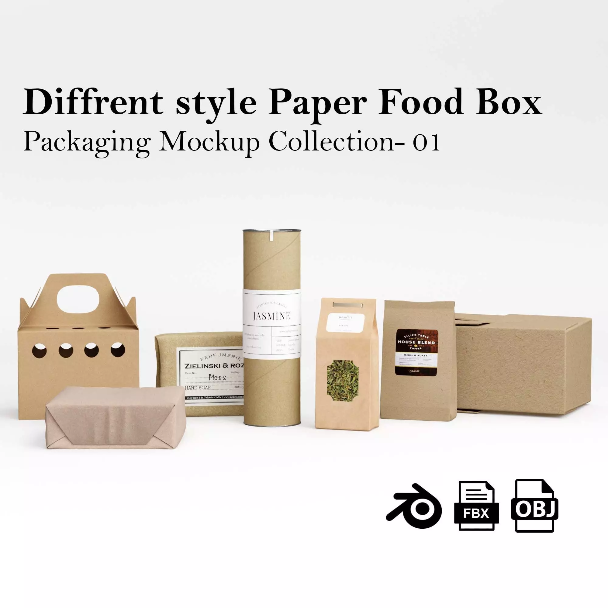 Paper Food Box Packaging Mockup 3D model_0
