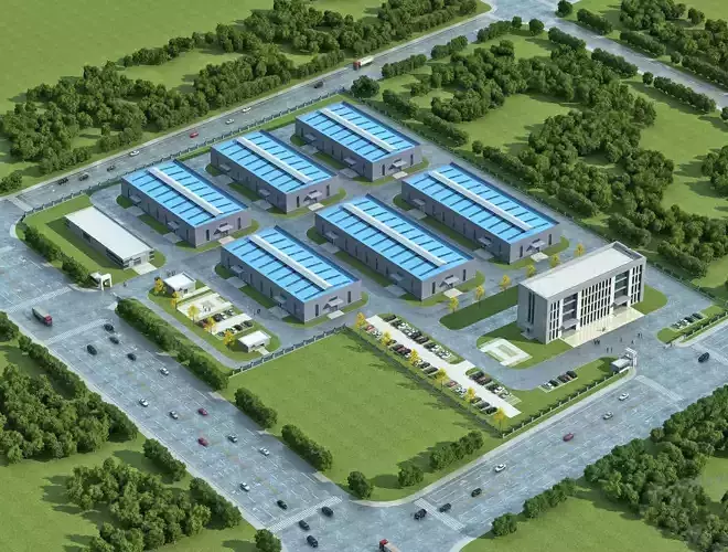 Modern Industrial Park with Modular Warehouses