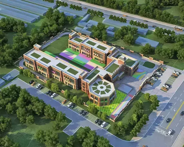 Kindergarten Campus with Colorful Playgrounds