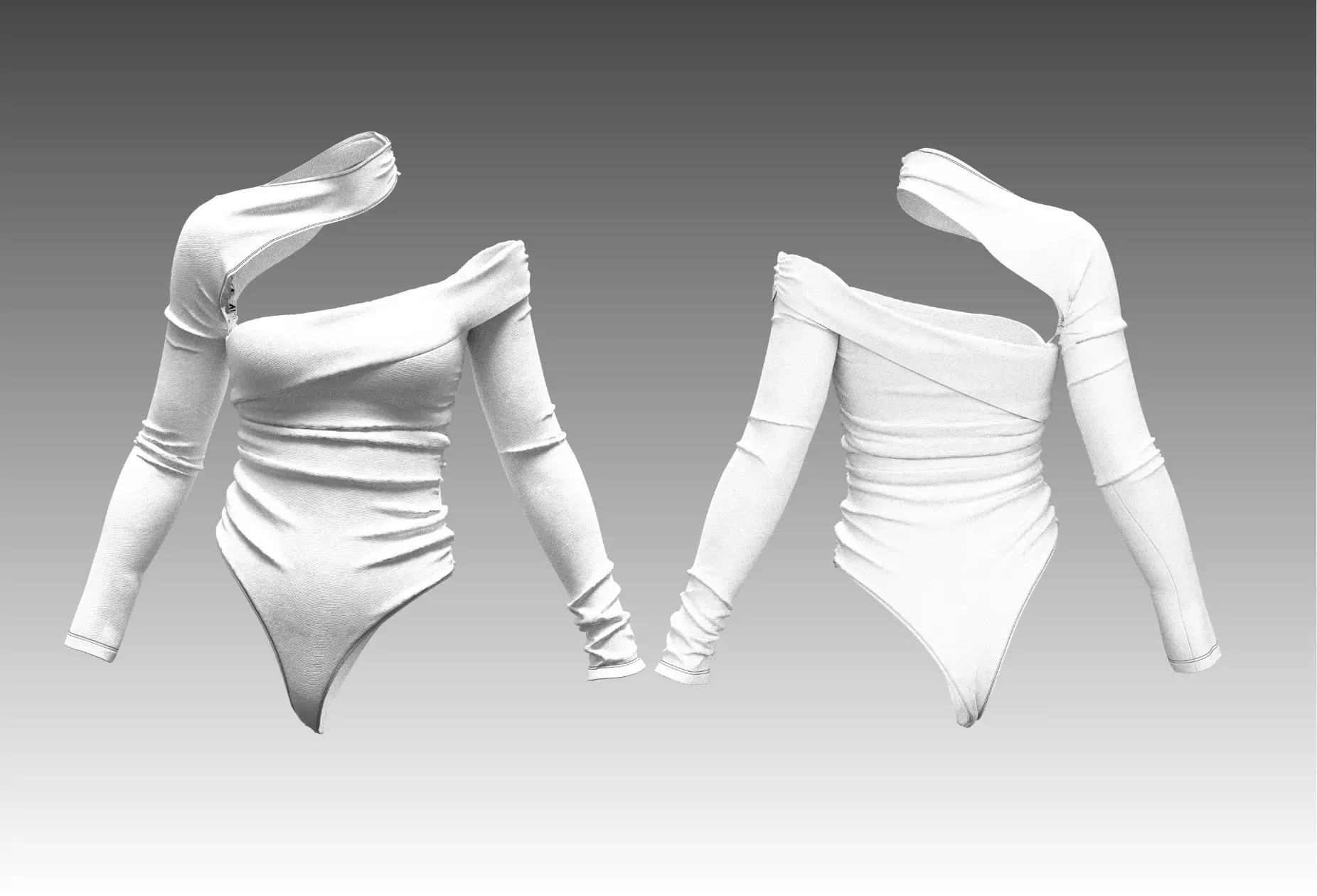 Basic Cotton Asymmetric Off-Shoulder Bodysuit 3D Model 3D model