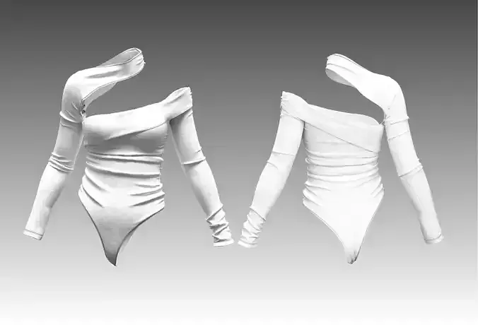 Basic Cotton Asymmetric Off-Shoulder Bodysuit 3D Model