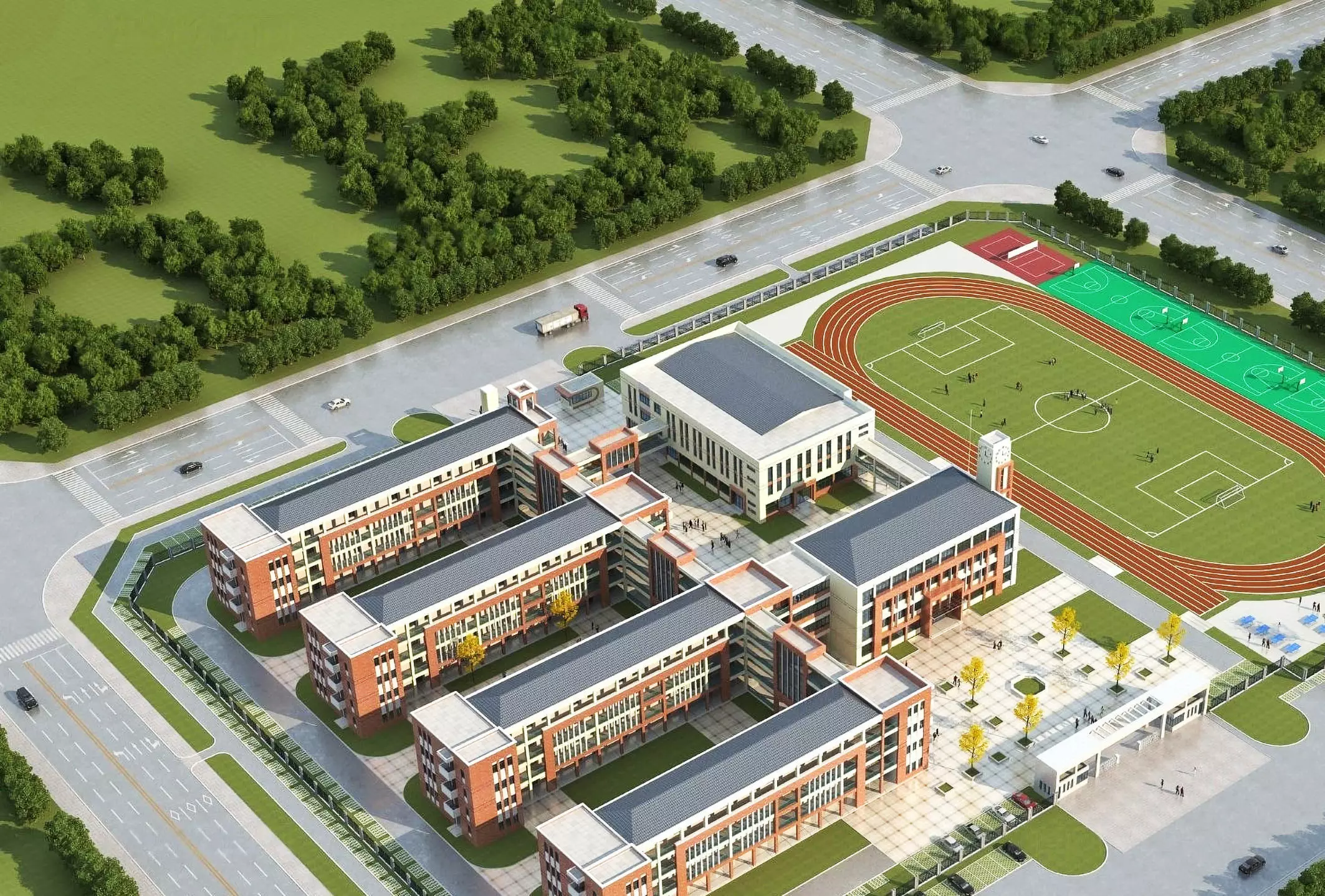 Modern School Campus 3D model_1