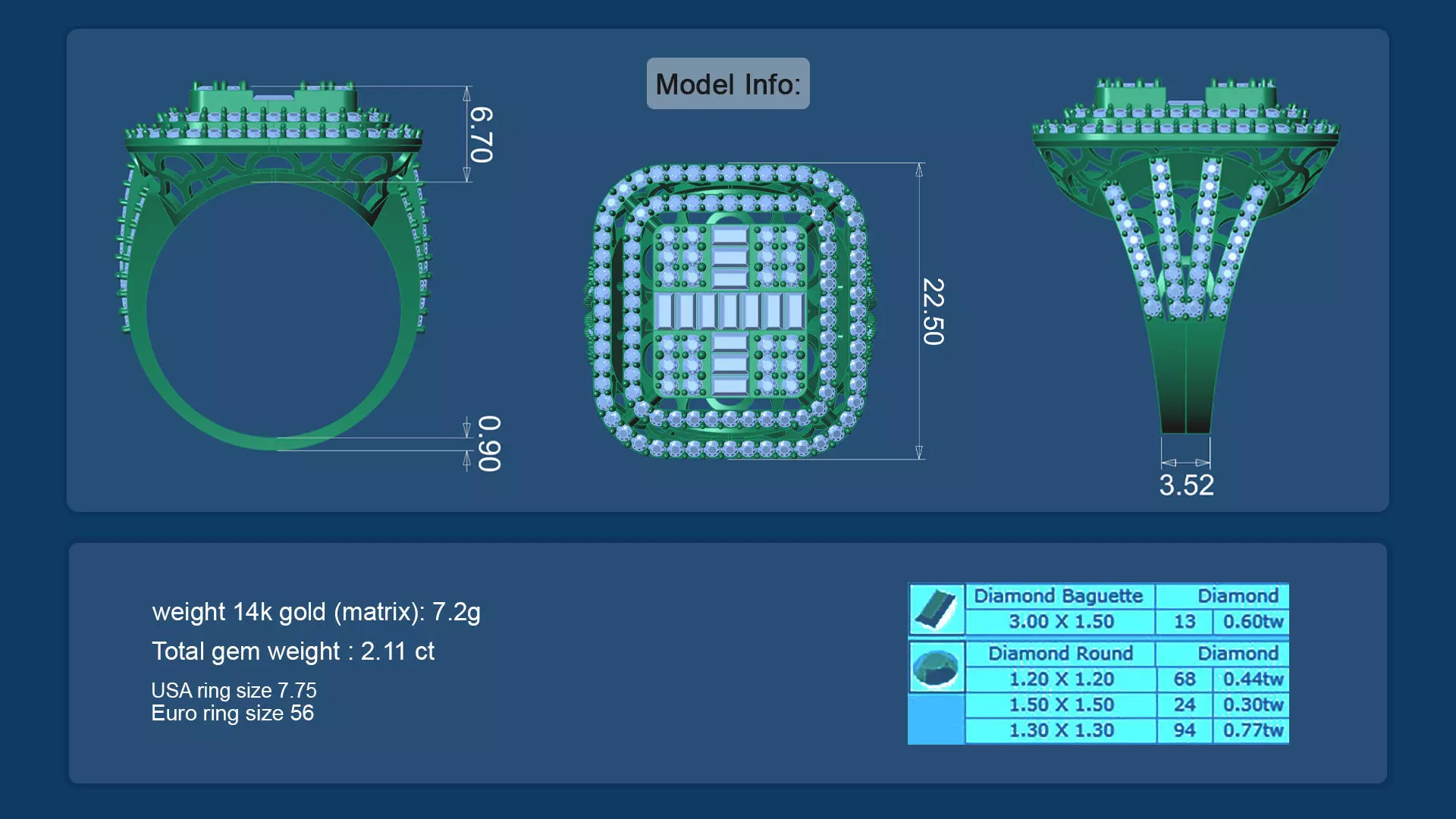 Round Baguette Channel Set Ring Base 3D Printable Jewelry Model 3D print model_7