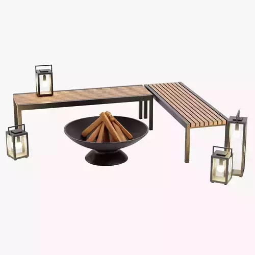 Garden Setup V1 - Minimalist Seating with Fire Pit and Lanterns