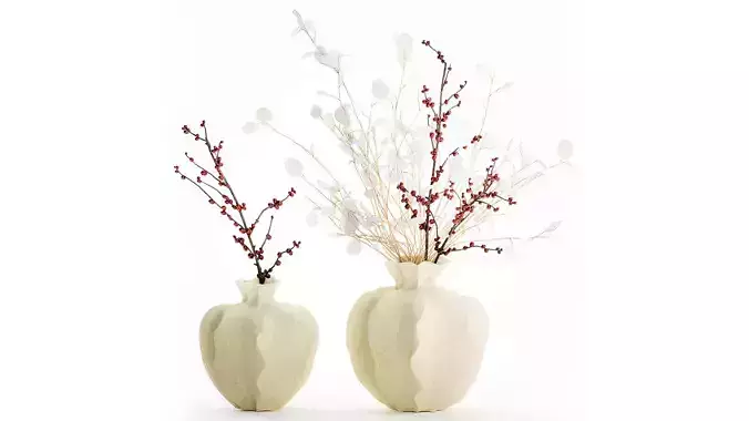 Bouquet dried flowers holly lunaria branches vase decor 666