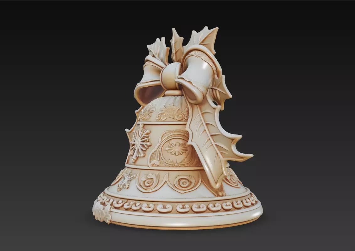 Golden Bell Ornament - Stylized Christmas 3D Model 3D print model_1