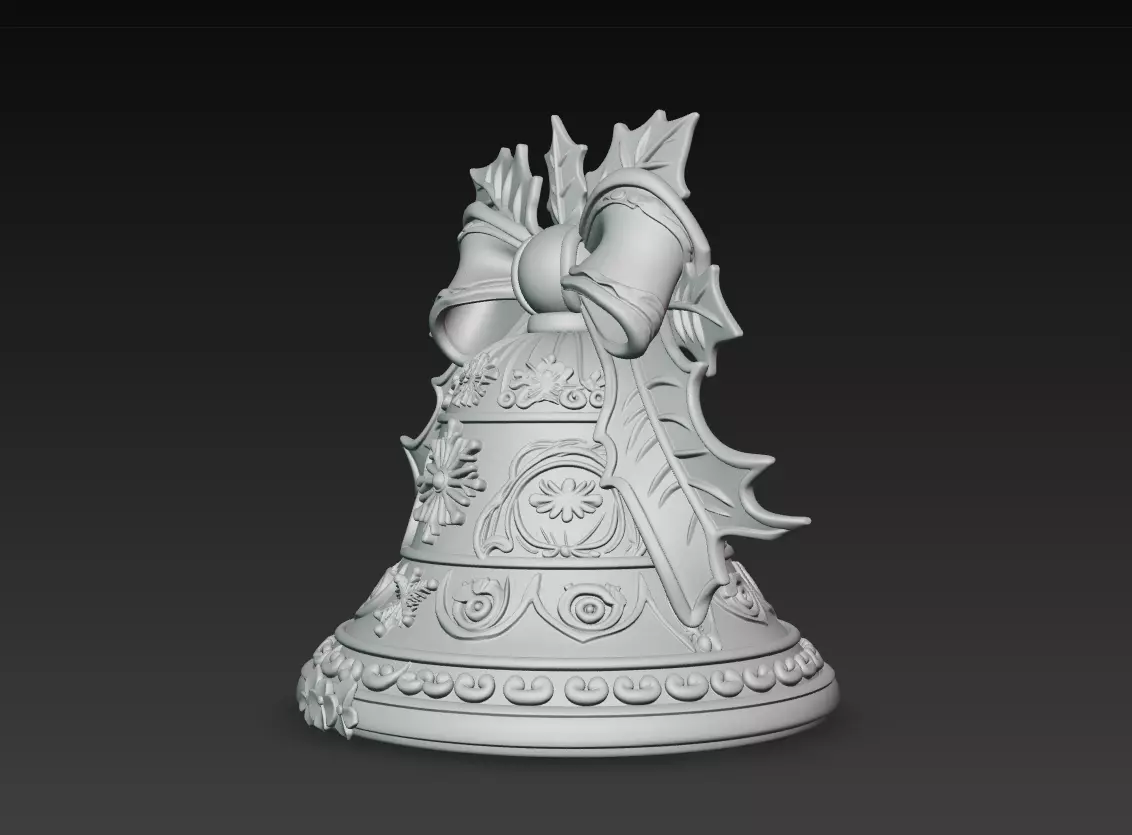 Golden Bell Ornament - Stylized Christmas 3D Model 3D print model_6