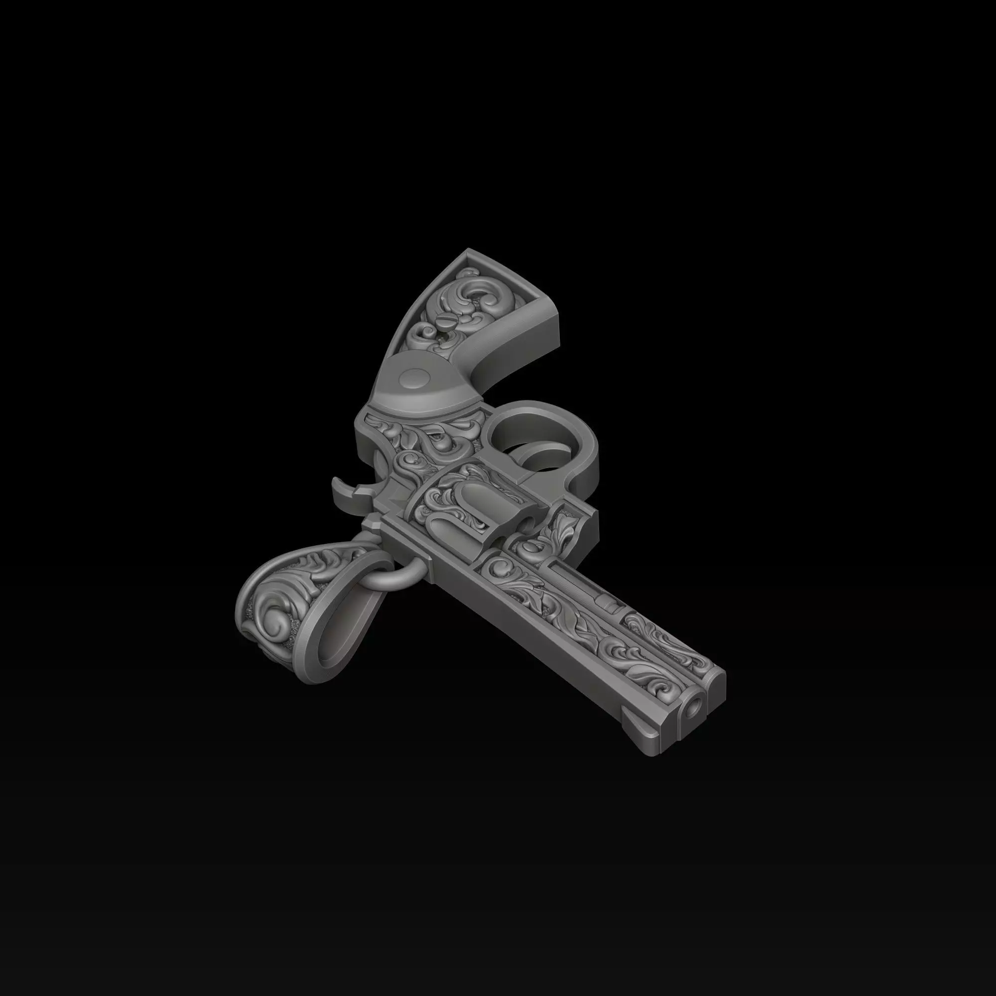 Gun Revolver Colt Pendant With Ornaments 3D print model_2