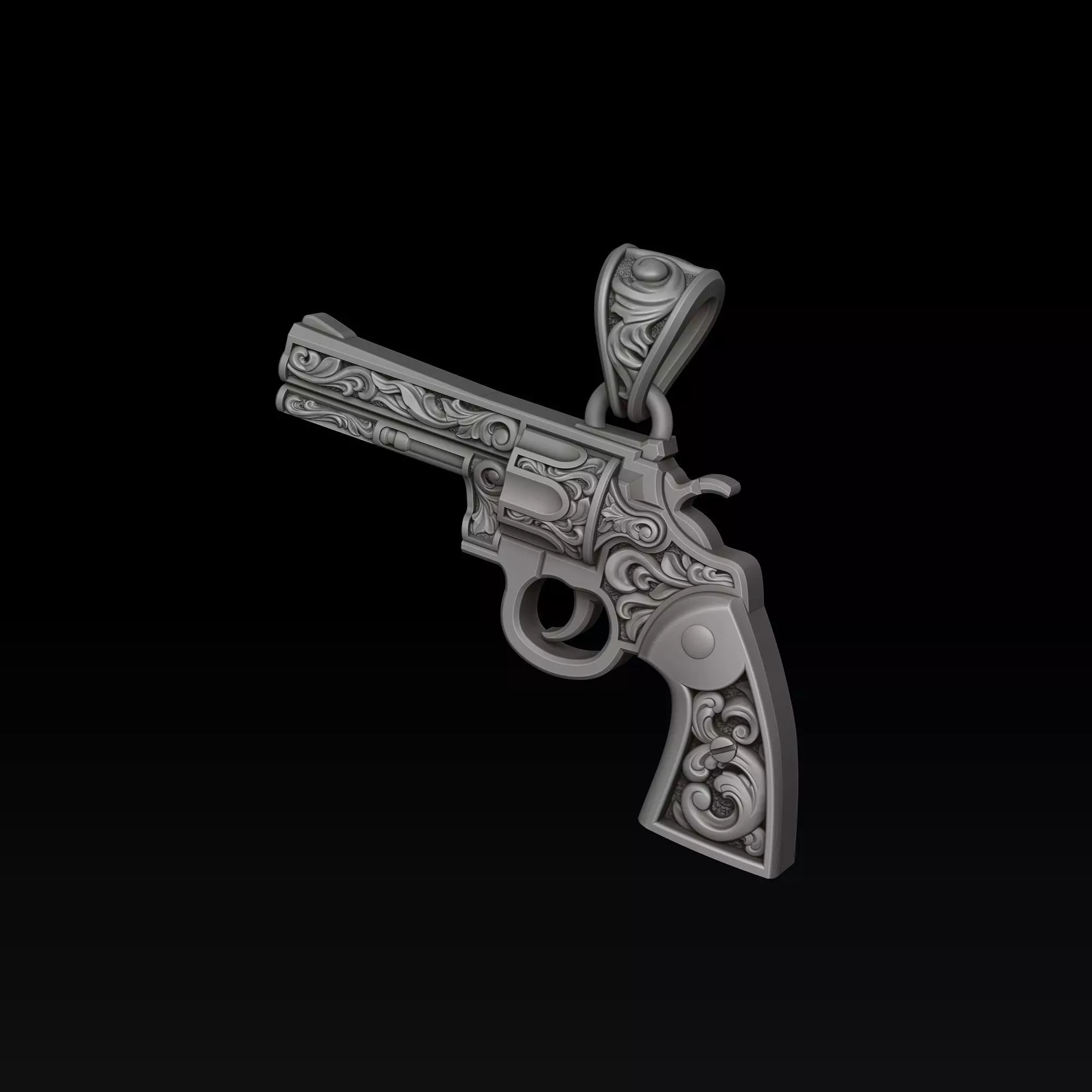 Gun Revolver Colt Pendant With Ornaments 3D print model_4