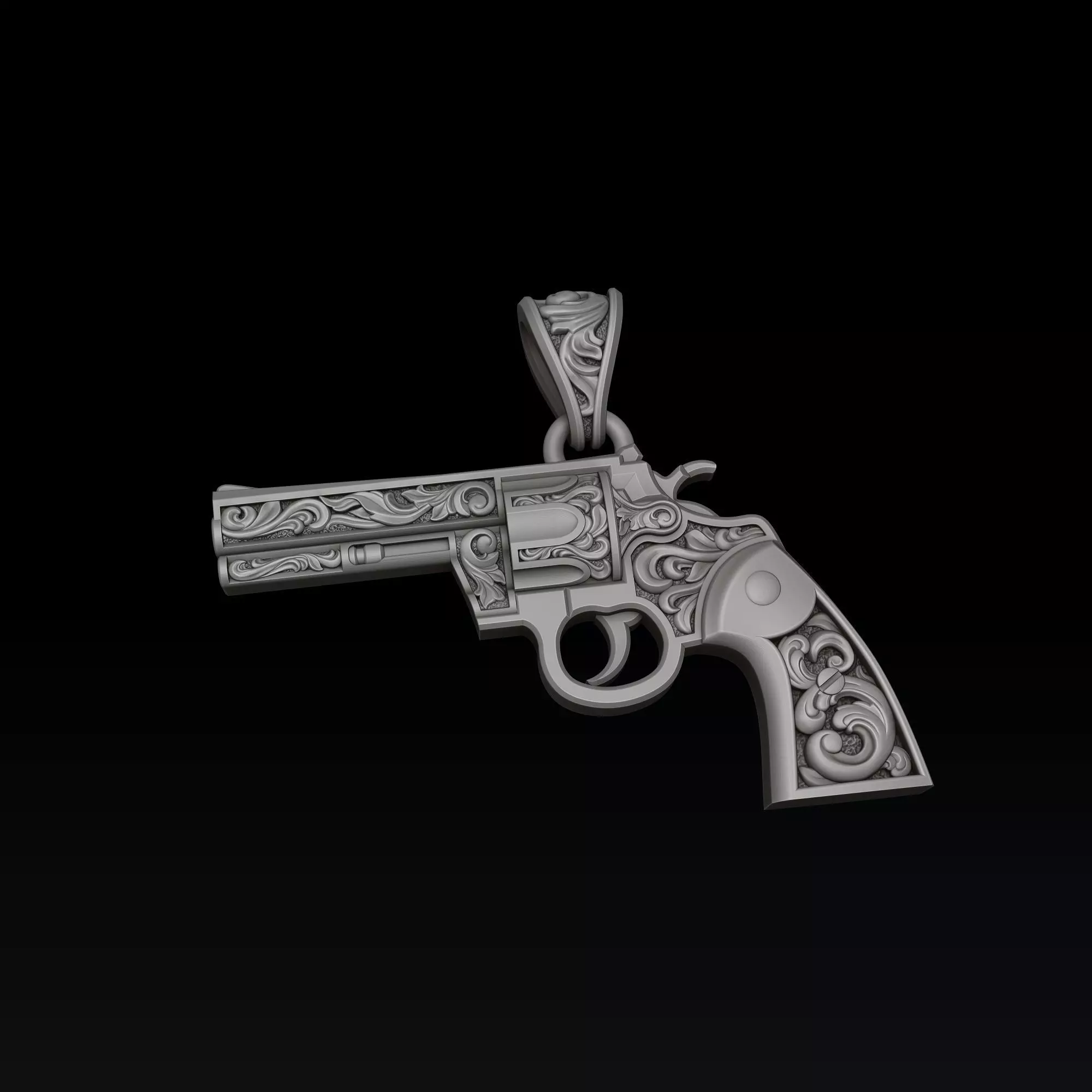Gun Revolver Colt Pendant With Ornaments 3D print model_5