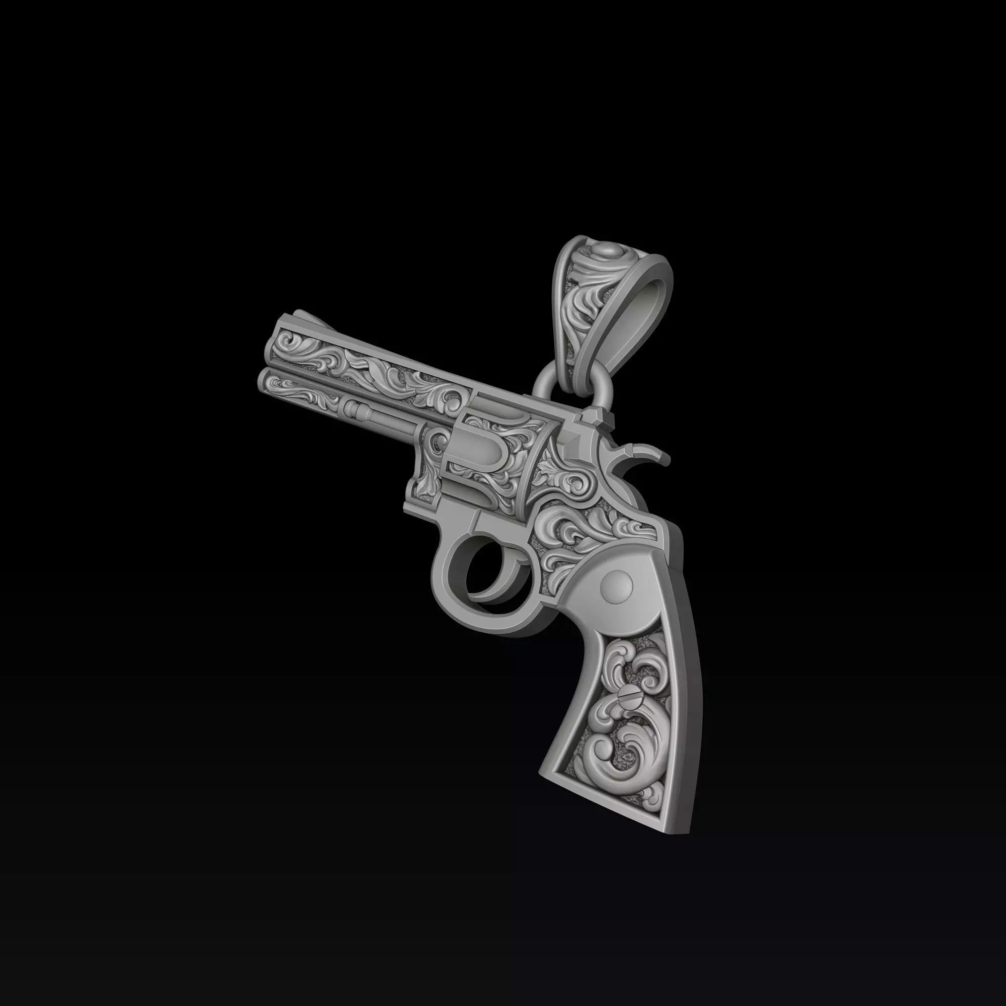 Gun Revolver Colt Pendant With Ornaments 3D print model_1