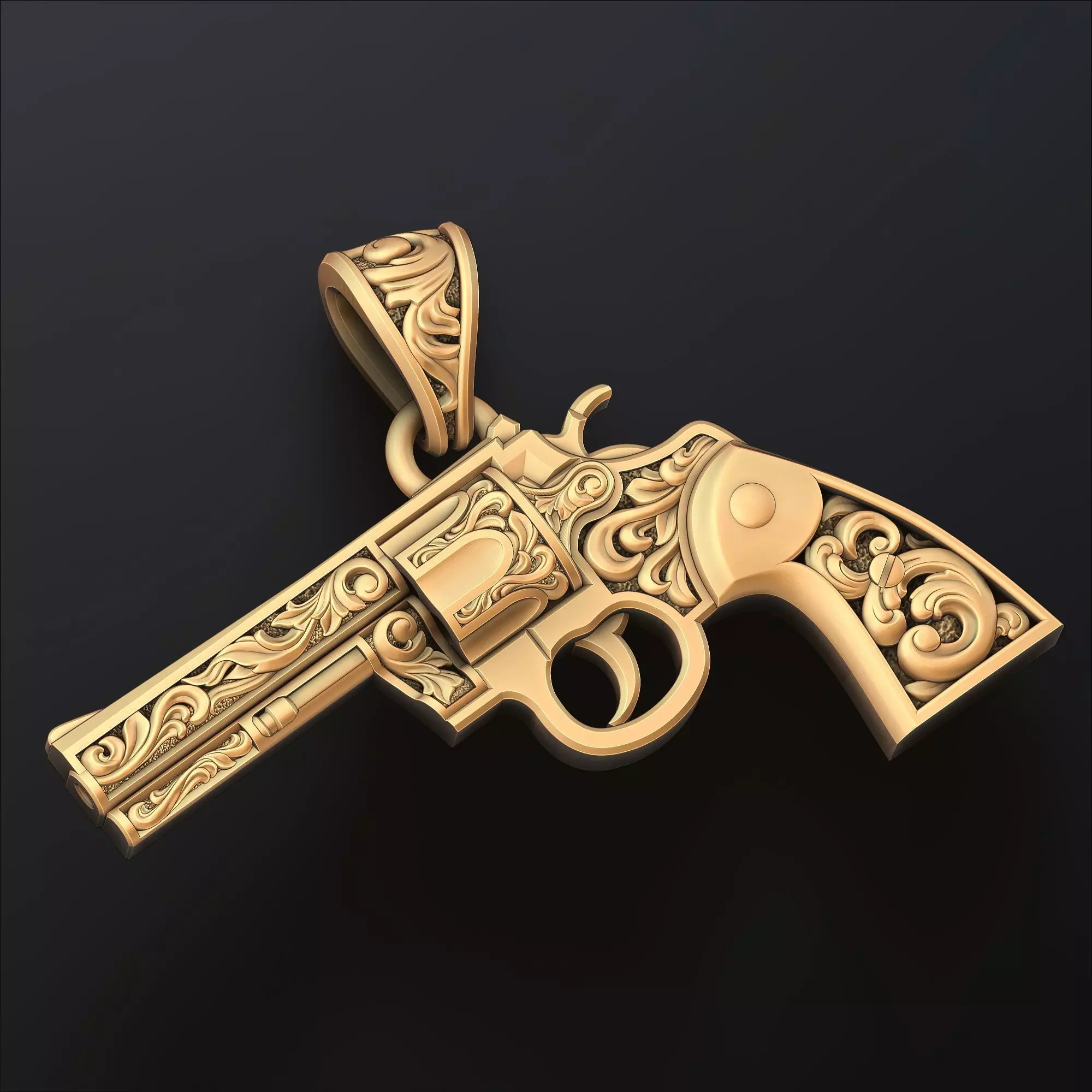 Gun Revolver Colt Pendant With Ornaments 3D print model_0