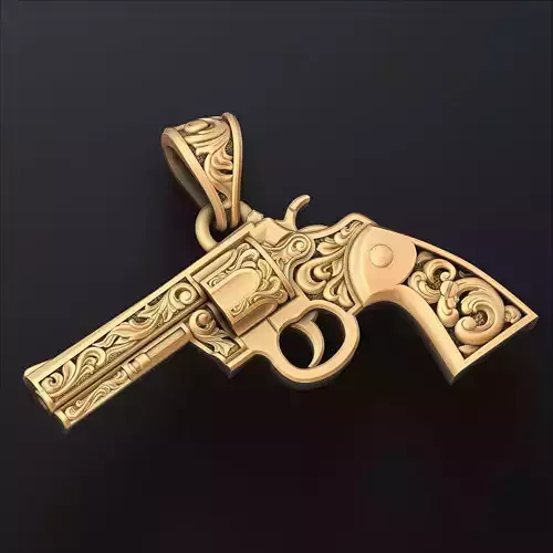 Gun Revolver Colt Pendant With Ornaments