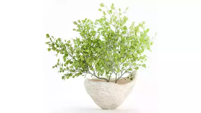 Realistic green floral bouquet branches leaves decor vase 667