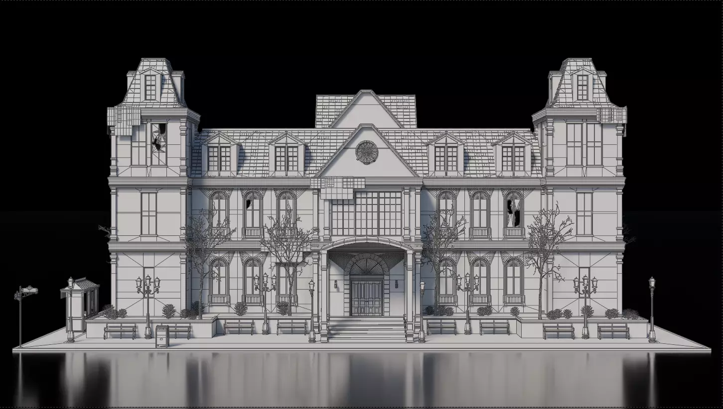 Dark Fantasy Building - School 3D model_5