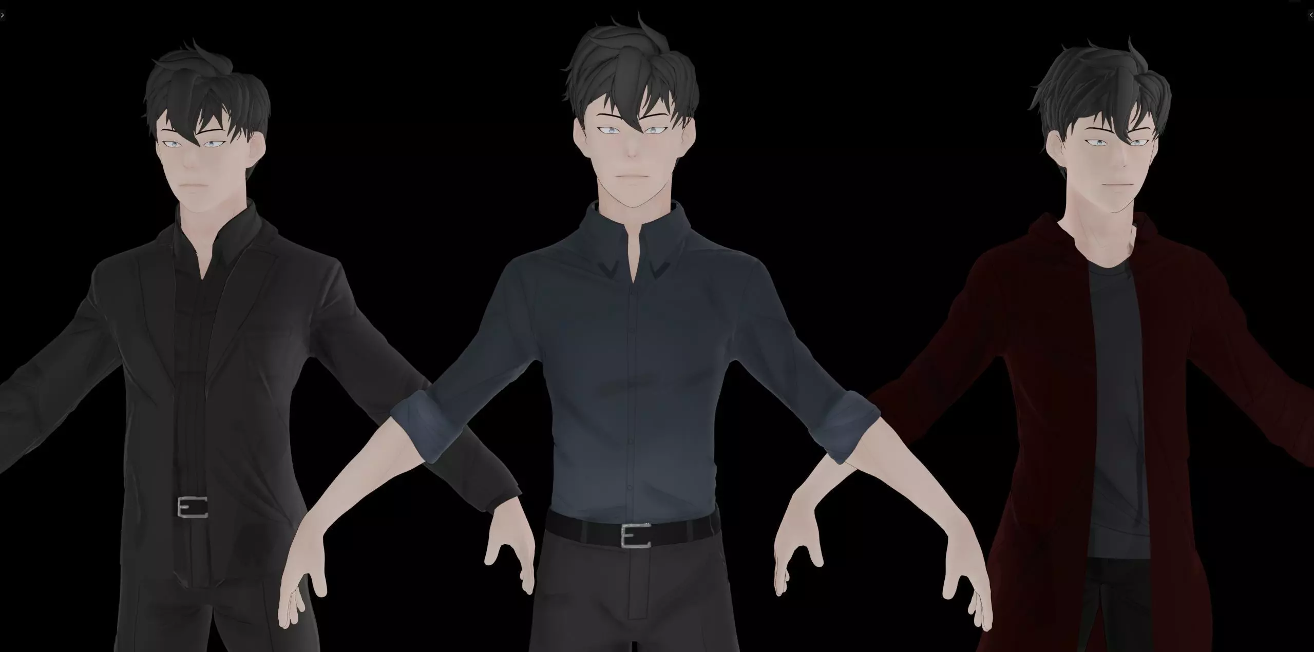 Anime Style Male Anatomy Character Wit Bundle of Cloths 3D model_0