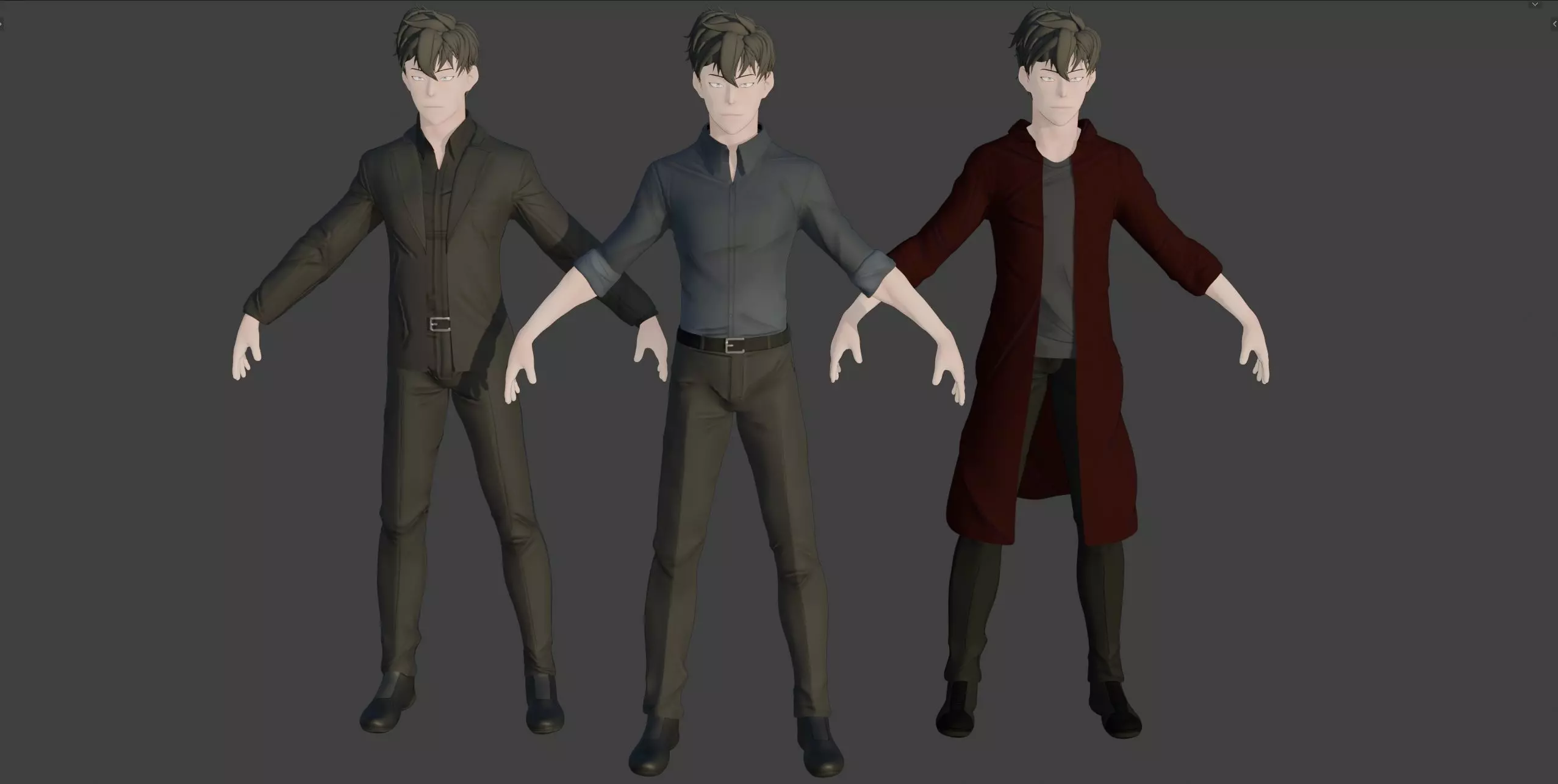 Anime Style Male Anatomy Character Wit Bundle of Cloths 3D model_14
