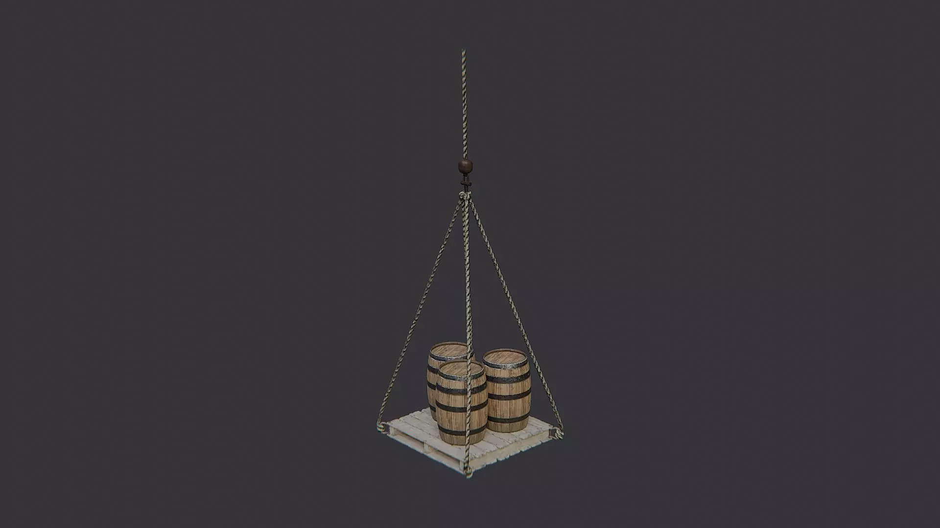 Hanging Dock Pallet with Barrels Low-poly 3D model_2