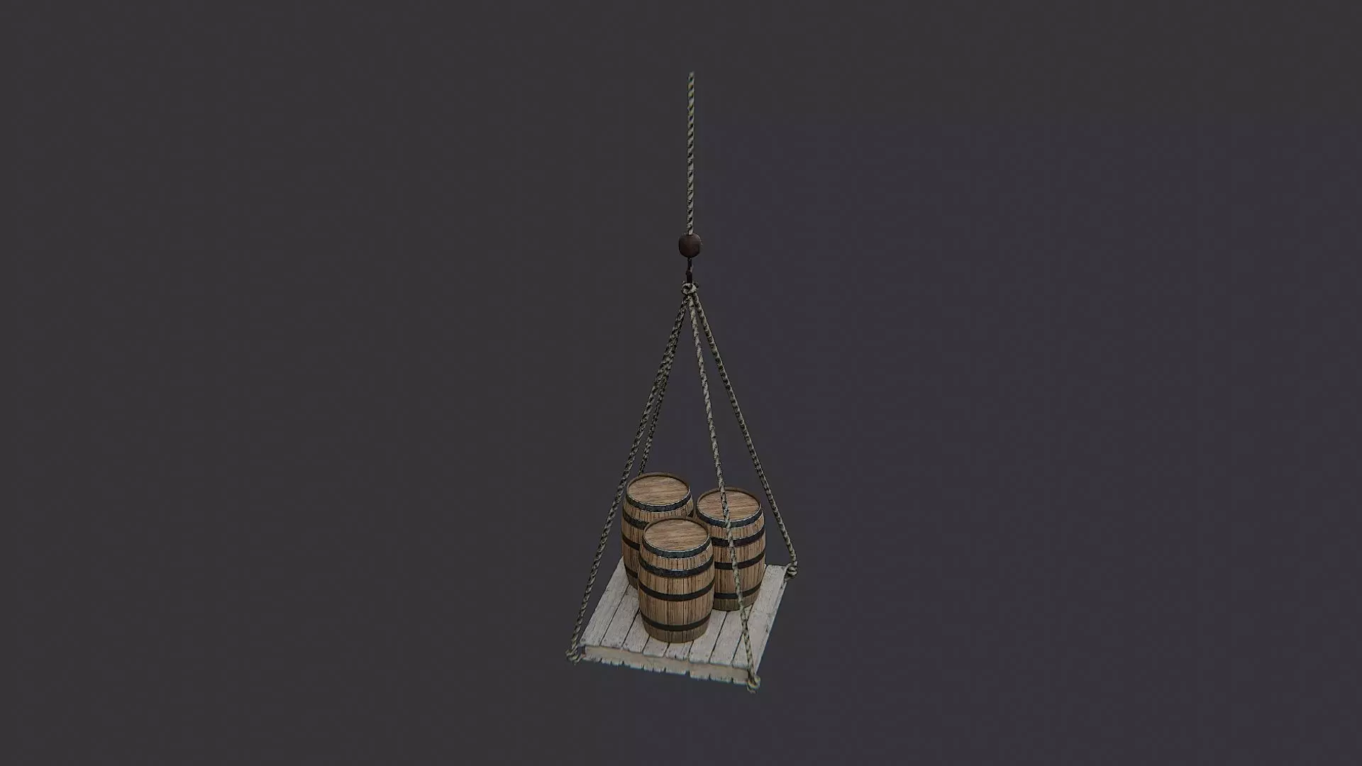 Hanging Dock Pallet with Barrels Low-poly 3D model_1