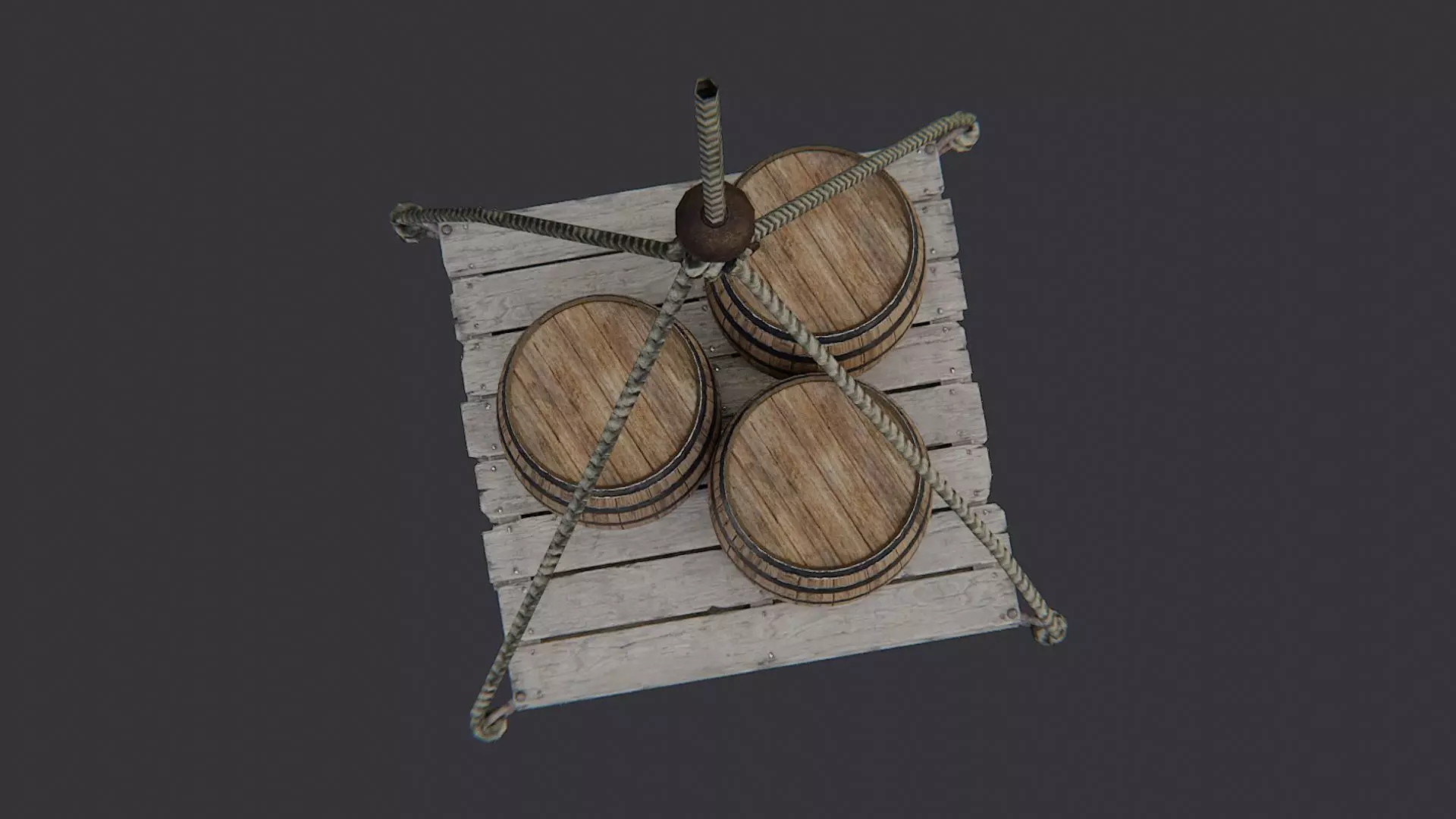 Hanging Dock Pallet with Barrels Low-poly 3D model_4
