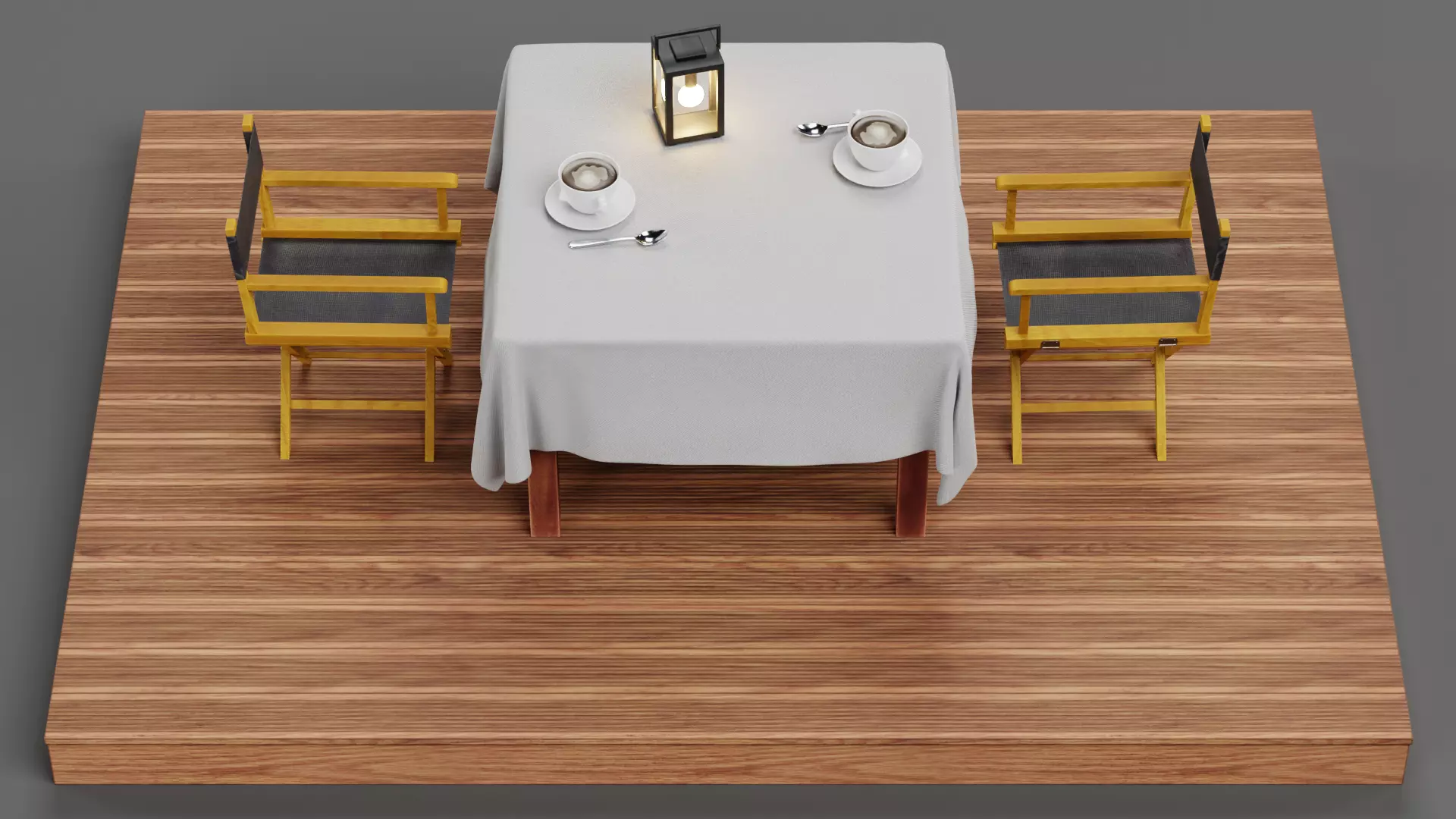 Garden Setup V16 - Wooden Terrace with Coffee Break Arrangement 3D model