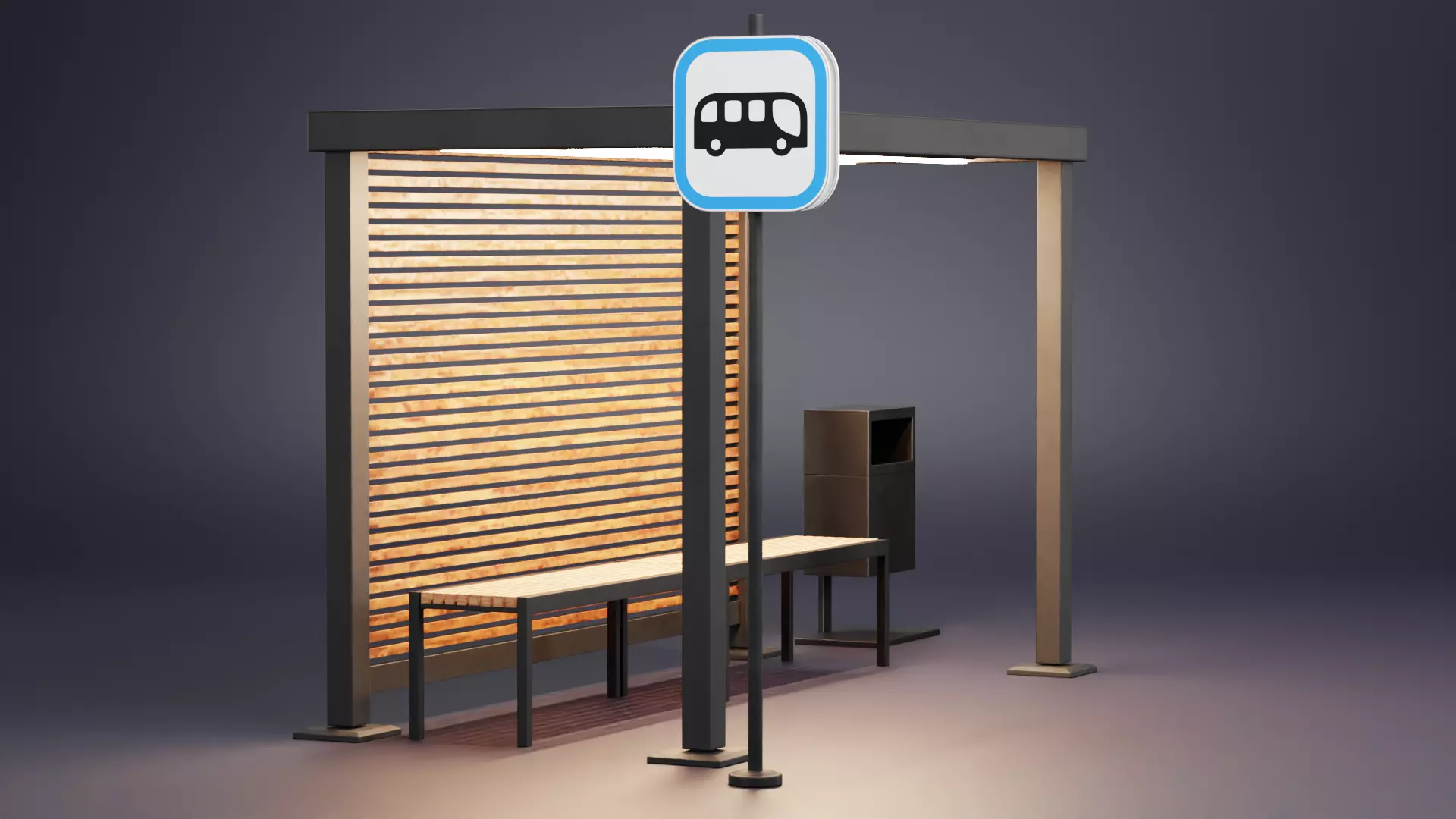 Modern Bus Stop Shelter V1 Low-poly 3D model