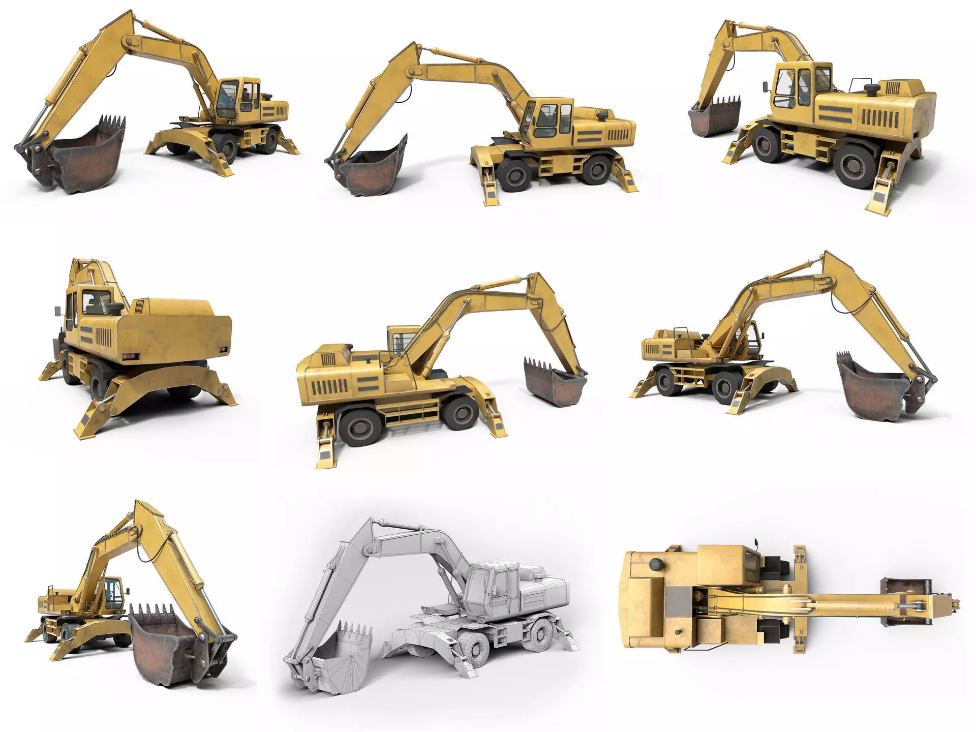 Collection of heavy and industrial vehicles Low-poly 3D model_13