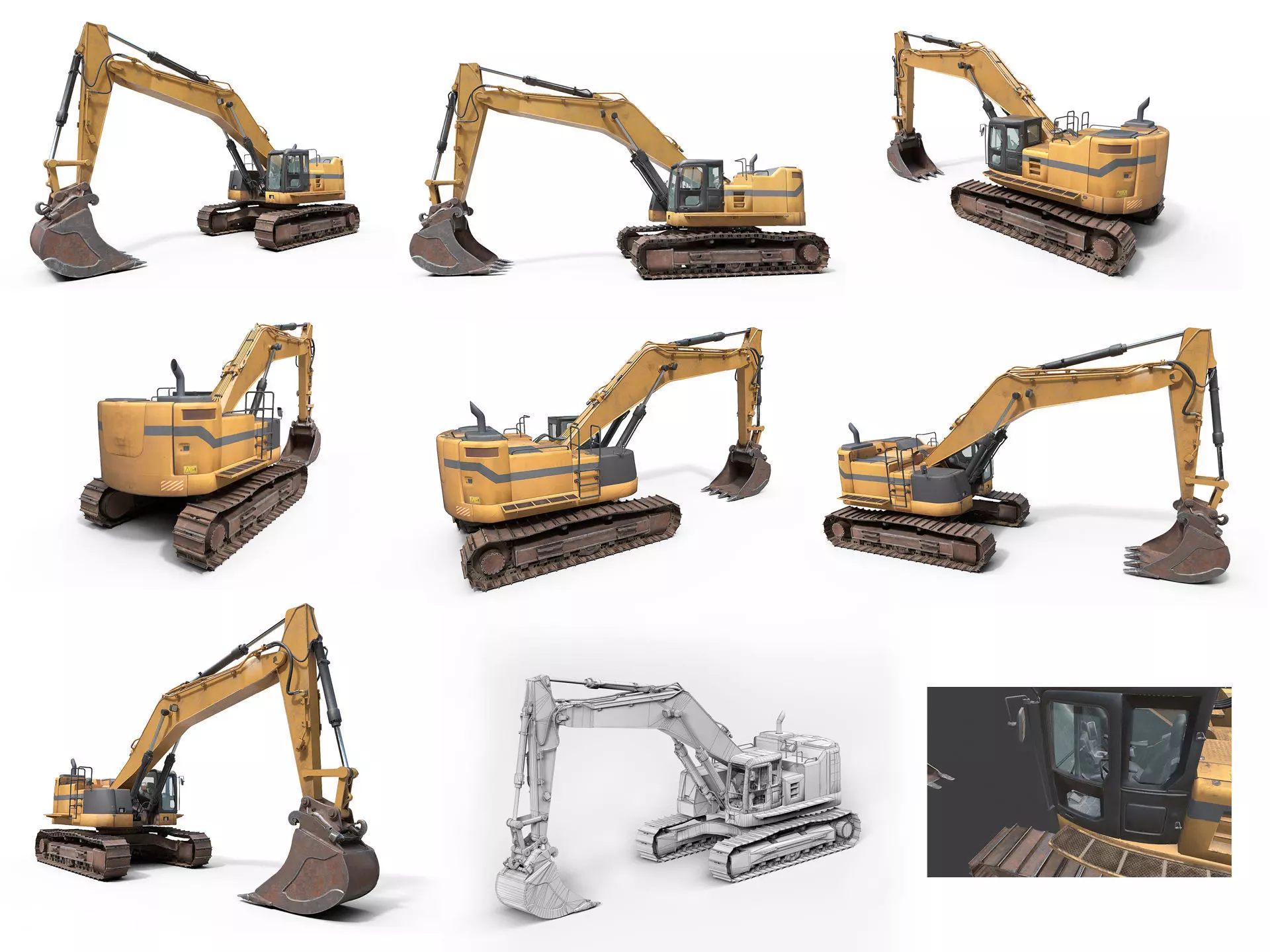 Collection of heavy and industrial vehicles Low-poly 3D model_4