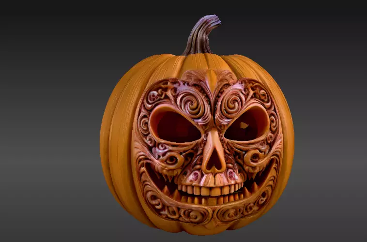 Jack-o -Lantern Stylized Pumpkin Sculpture 3D Model Printable 3D print model_7