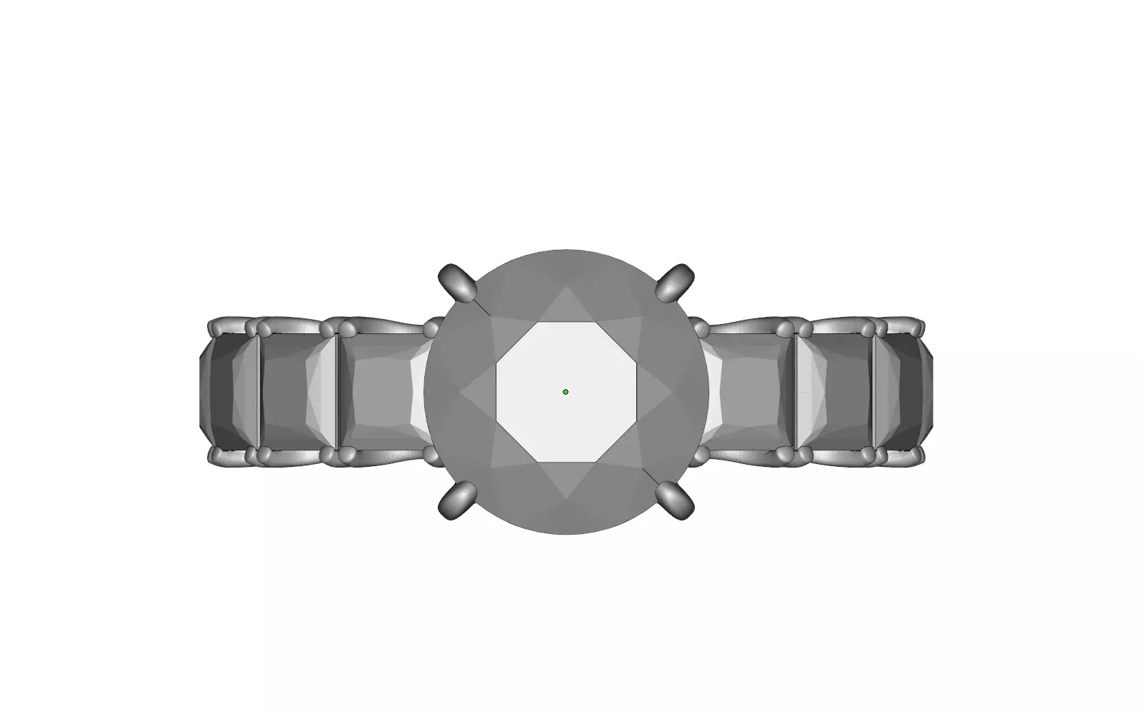 Ring with Round Center Stone and Princess-Cut Side Stones 3D print model_3