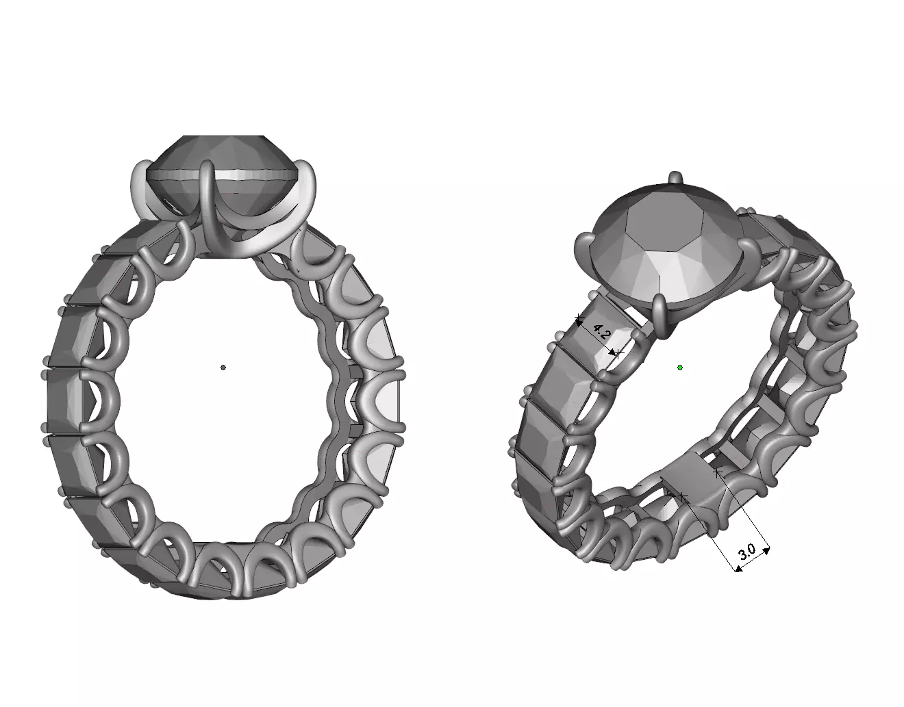 Ring with Round Center Stone and Princess-Cut Side Stones 3D print model_4