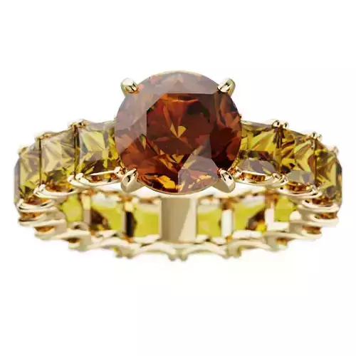 Ring with Round Center Stone and Princess-Cut Side Stones 3D print model Ring with Round Center Stone and Princess-Cut Side Stones 3D print model