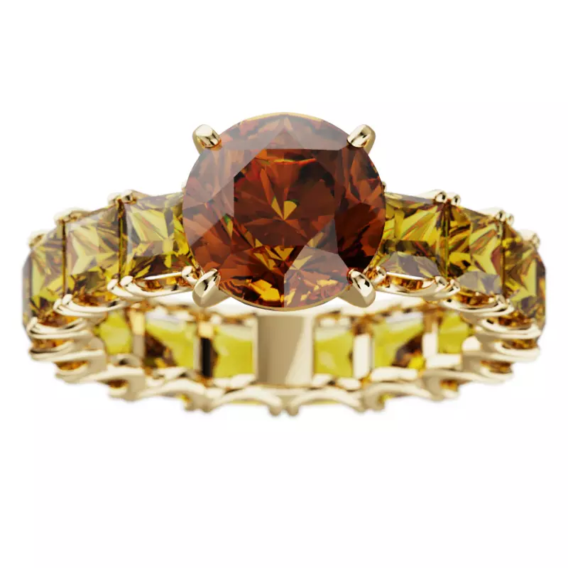 Ring with Round Center Stone and Princess-Cut Side Stones 3D print model_0