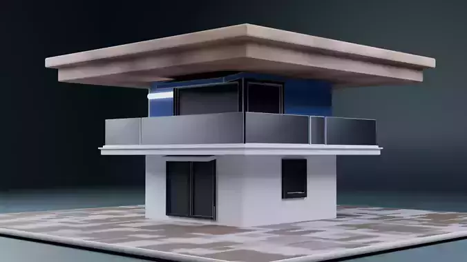 Modern Minimalist Two-Storey House  Low Poly 3D Model