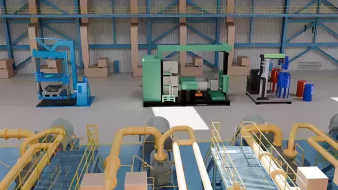 Animated Polyurethane Panel Factory 3D Model