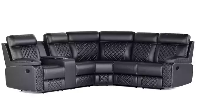 Modern Black Leather Sectional Recliner Sofa 3D Model 
