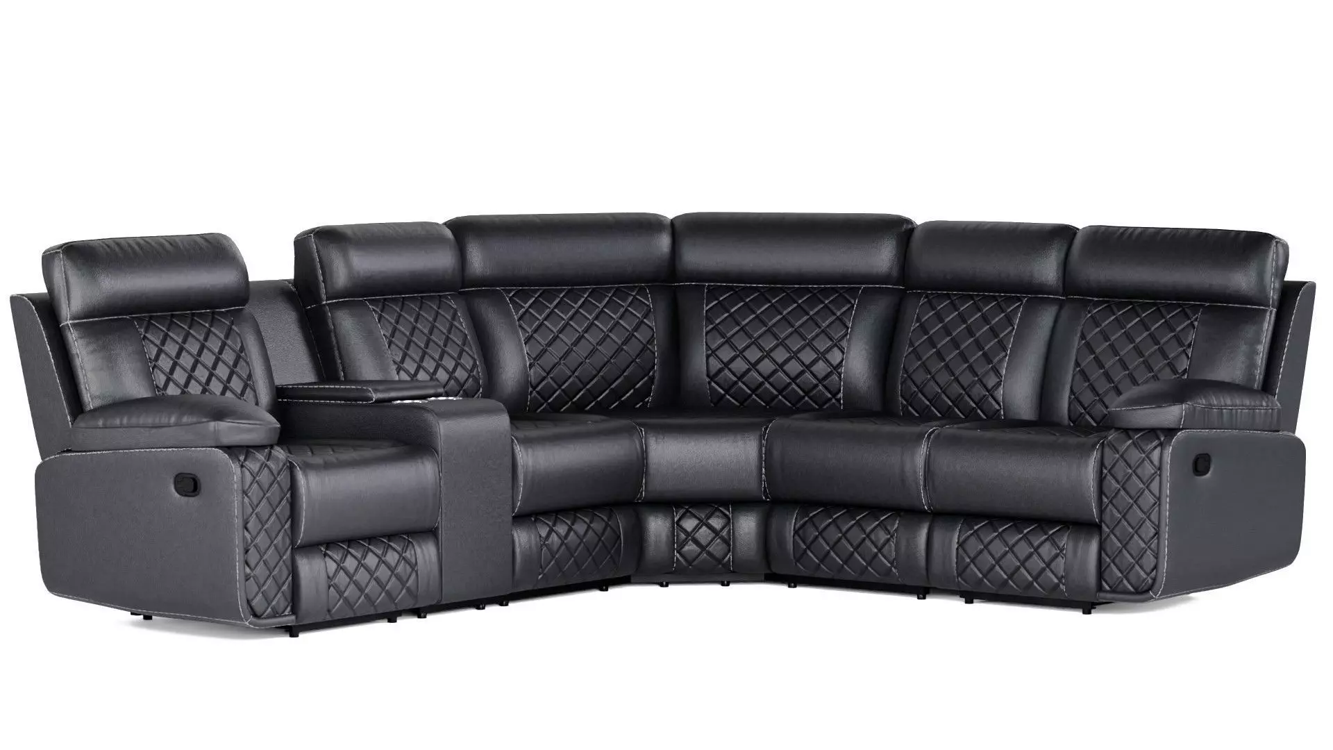 Modern Black Leather Sectional Recliner Sofa 3D Model 3D model_0