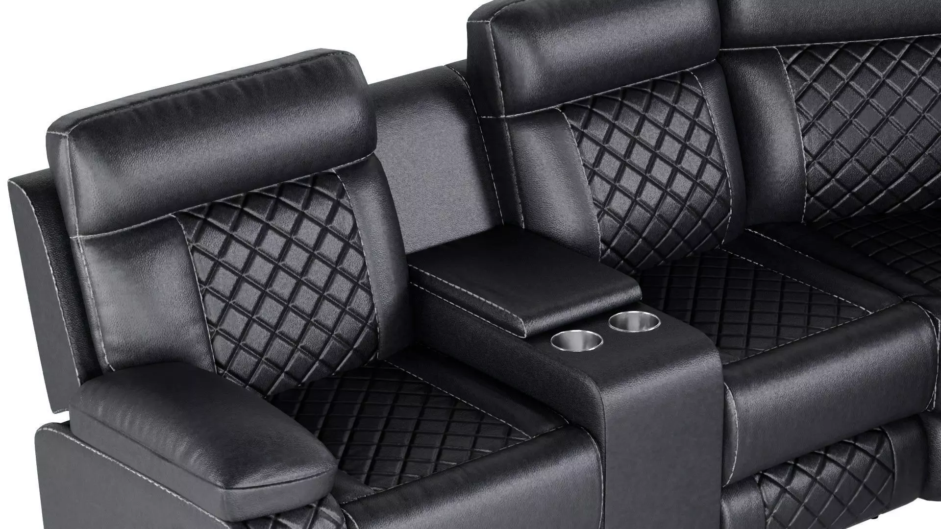 Modern Black Leather Sectional Recliner Sofa 3D Model 3D model_5