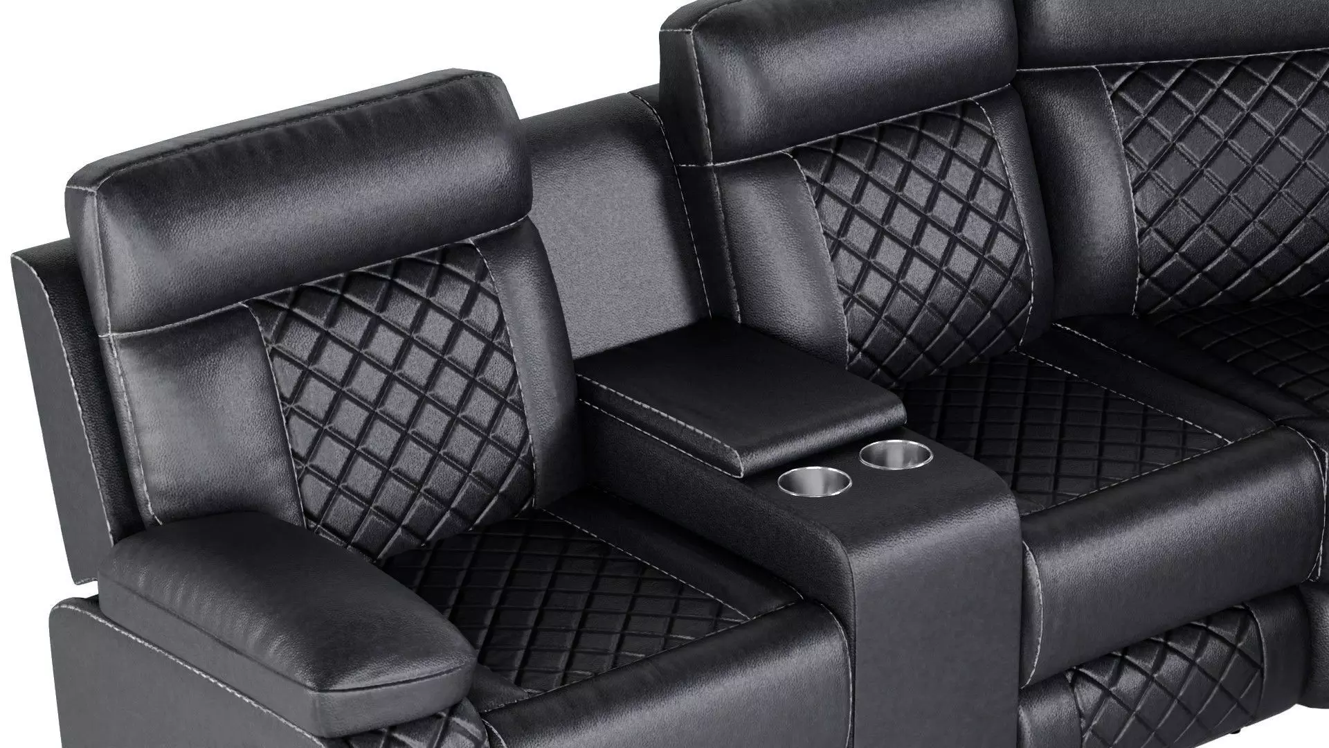 Modern Black Leather Sectional Recliner Sofa 3D Model 3D model_6