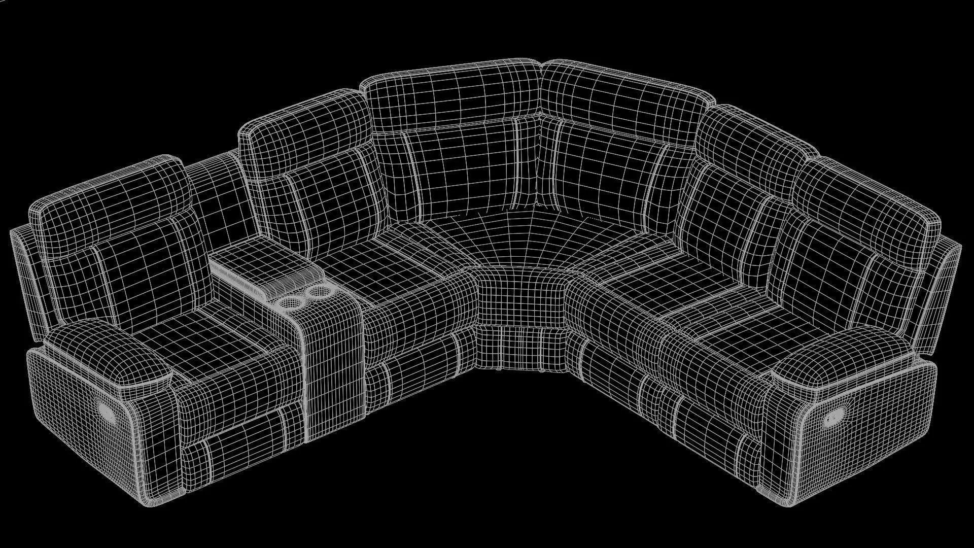 Modern Black Leather Sectional Recliner Sofa 3D Model 3D model_8