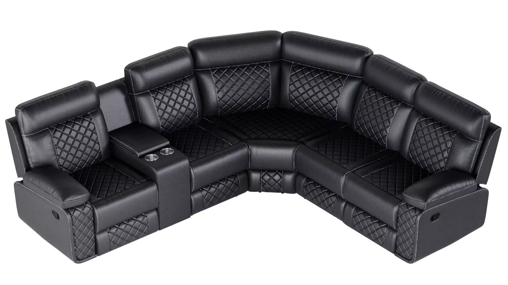 Modern Black Leather Sectional Recliner Sofa 3D Model 3D model_3