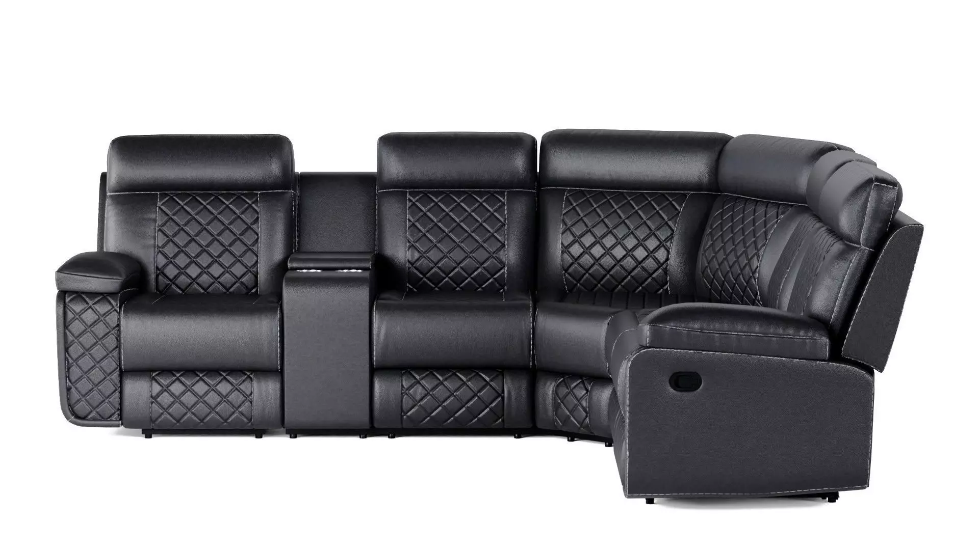 Modern Black Leather Sectional Recliner Sofa 3D Model 3D model_2