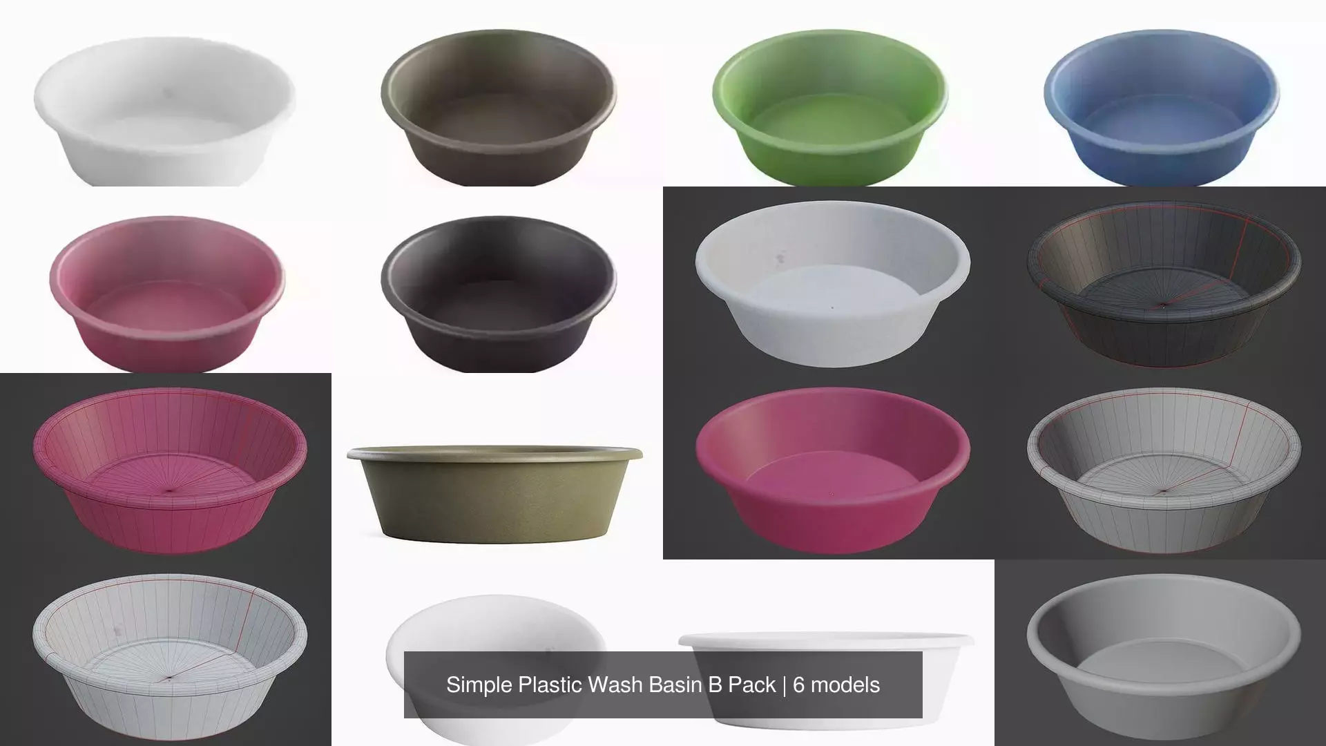 Simple Plastic Wash Basin B Pack 3D Model Collection_1
