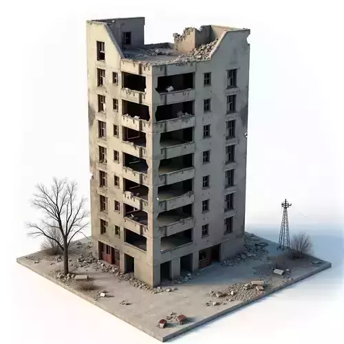 War Torn Apartment Building 3D Model Urban Ruin