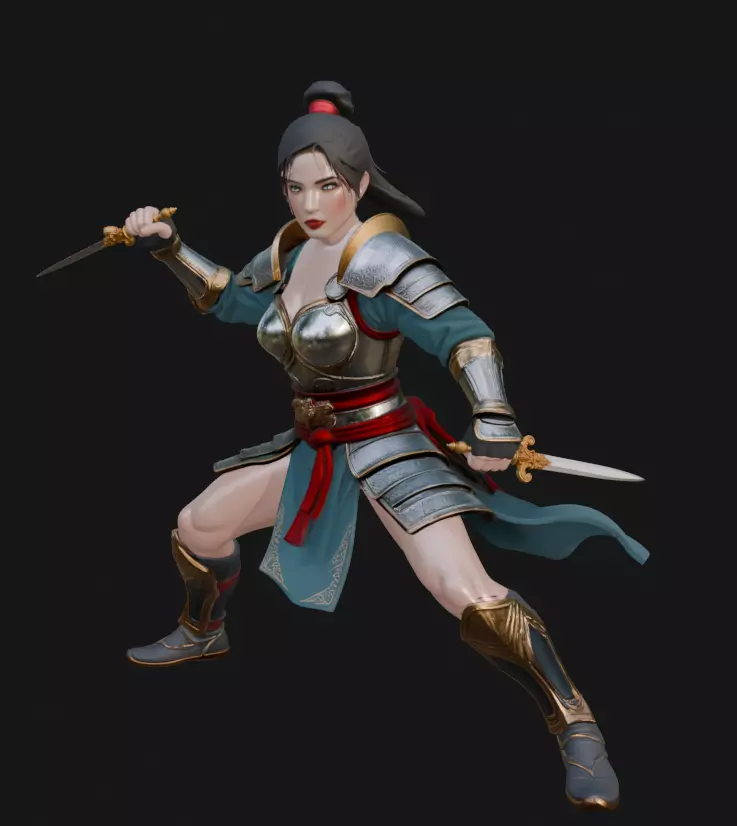 Stylized Female Warrior 3D model_1