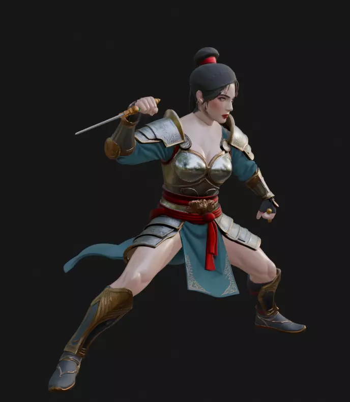 Stylized Female Warrior 3D model_5