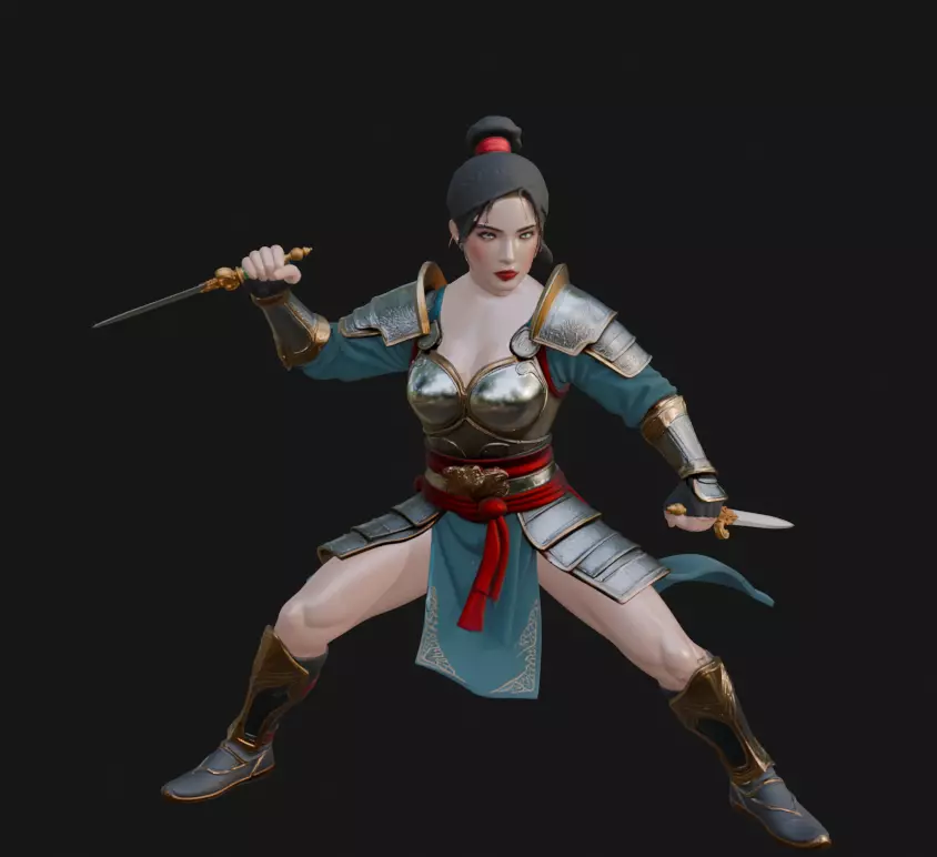 Stylized Female Warrior 3D model_0