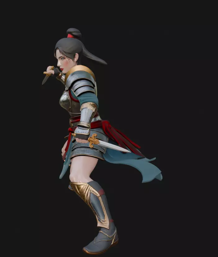Stylized Female Warrior 3D model_2