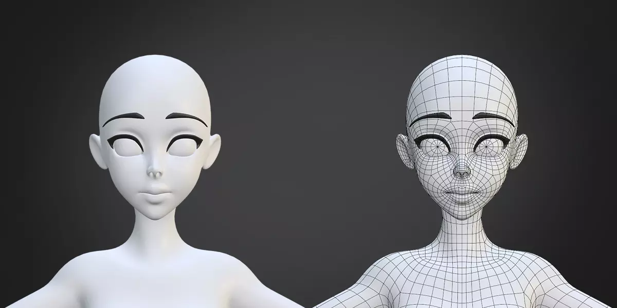 Customize Female Base Mesh Anime Style Free 3D model_2