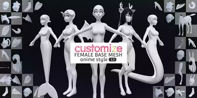Customize Female Base Mesh Anime Style Free 3D model Customize Female Base Mesh Anime Style Free 3D model